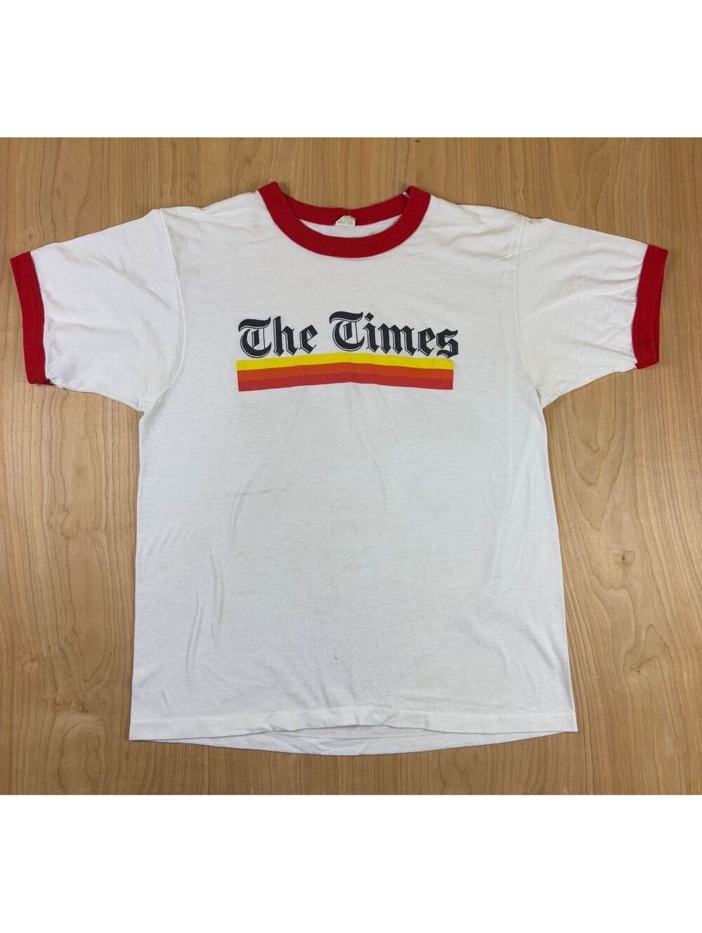 Vintage 80s The Times tshirt Single Stitch Ringer newspaper LA times contrast